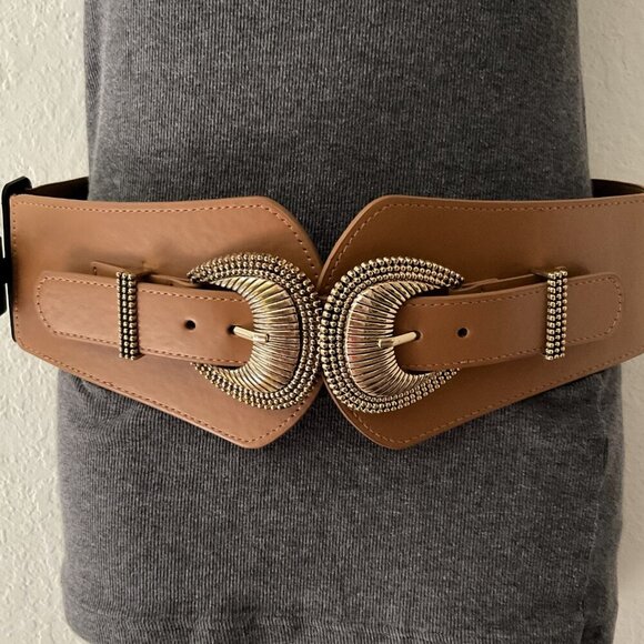 BOHO DOUBLE BUCKLE ELASTIC STATEMENT BELT - Picture 1 of 11